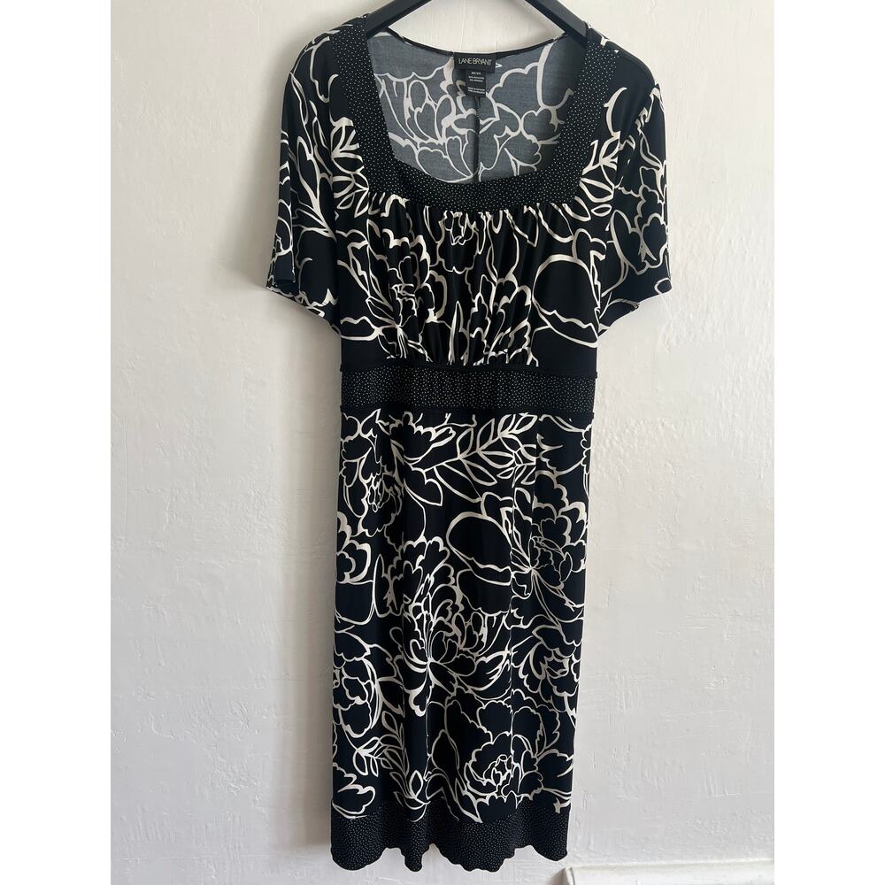 White Floral Print Black Dress by Anne Klein
